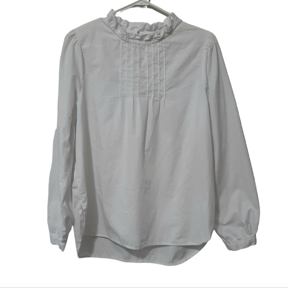 Alexander Jordan White Cotton High Neck Blouse Ruffle Cottagecore Womens Size M